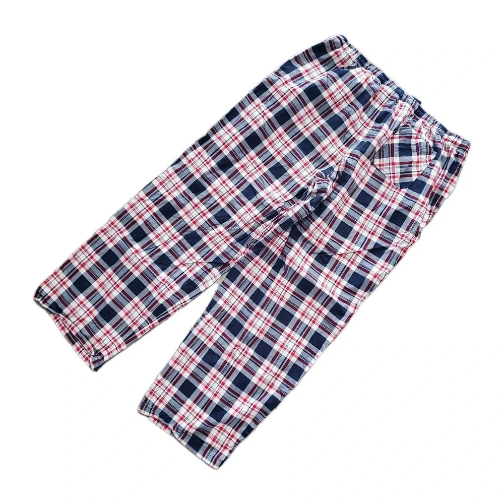 Disney Parks 3XL Pajama Pants Plaid Mickey Mouse Logo Red White Blue Stretch - Picture 2 of 8